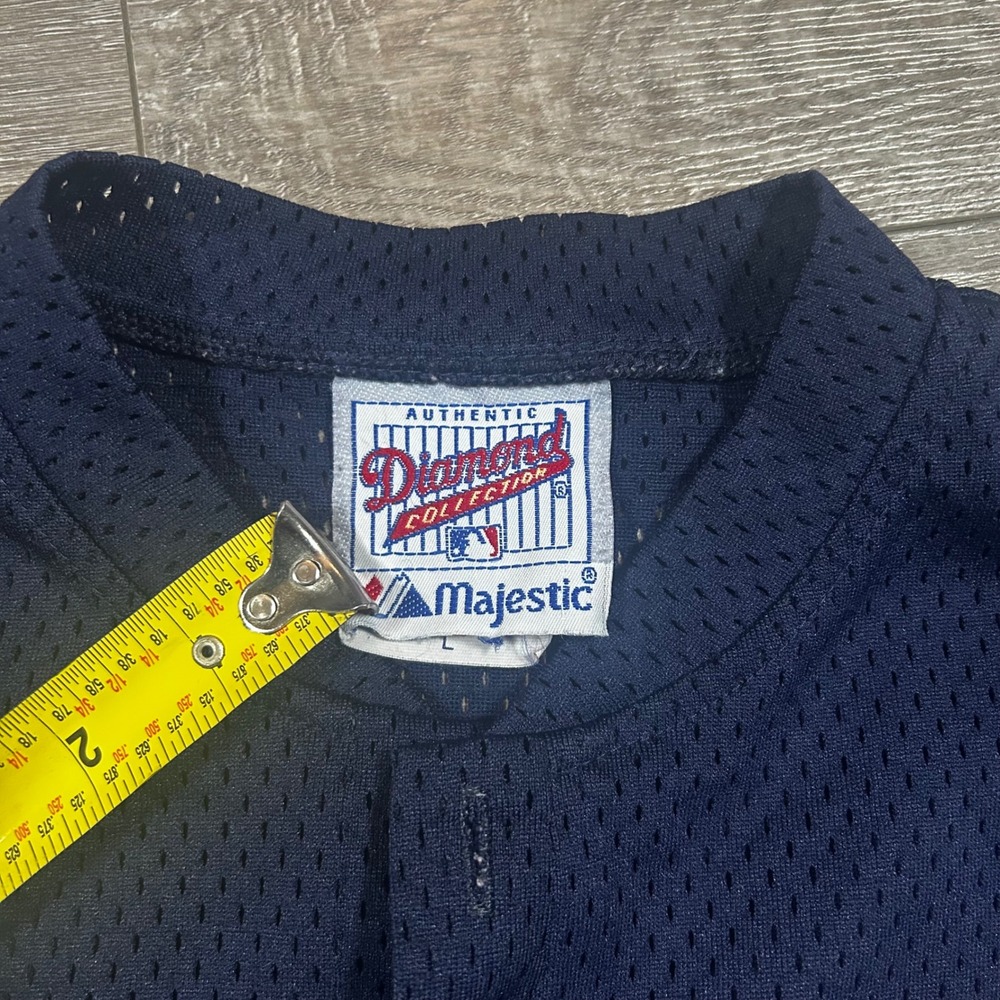 Majestic Cleveland Indians Baseball Jersey Chief Wahoo Embroidered Navy Blue L - Picture 7 of 9